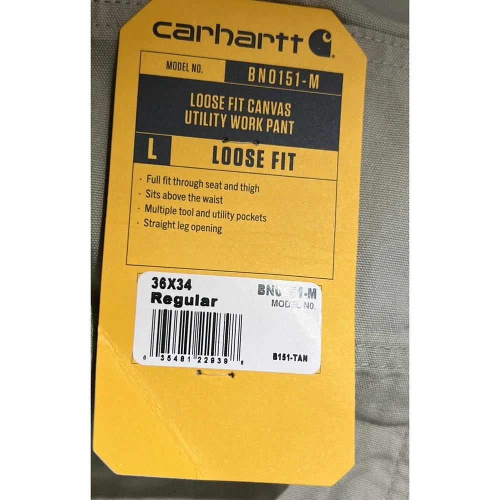 New Carhartt Loose Fit Canvas Utility Work Pant Tan BN0151-M Size‎ 35x33 Actual